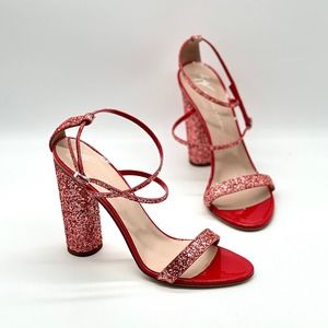 GIUSEPPE ZANOTTI Tara Glitter Strappy Heeled Sandal Womens 40 Red Leather